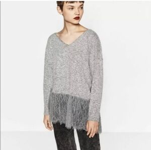Zara Gray Knit Top with Lace Detail